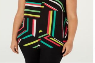 BAR III Regata feminina listrada sem mangas com decote em V, preta, tamanho XXXL