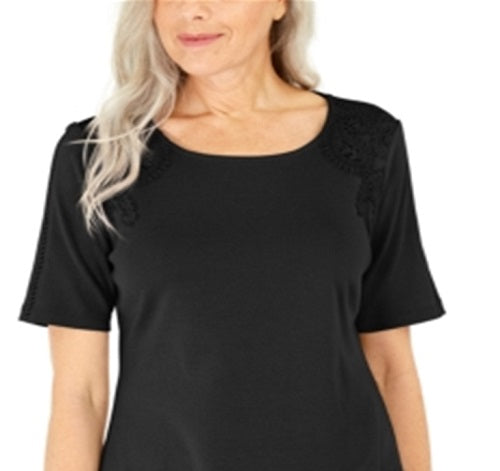 Karen Scott Blusa Feminina de Crochê de Algodão com Frente Preta Tamanho P