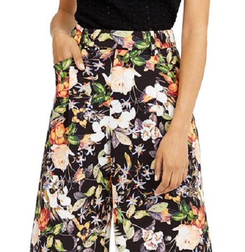 Calça feminina larga com bolsos florais da INC International Concepts, preta, tamanho 14
