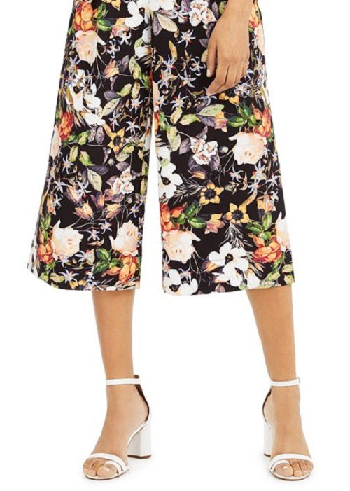 Calça feminina larga com bolsos florais da INC International Concepts, preta, tamanho 14