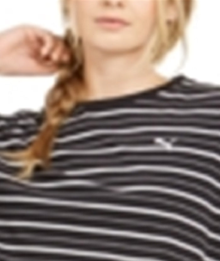 Camiseta listrada de algodão Rebel feminina Puma, preta, tamanho médio