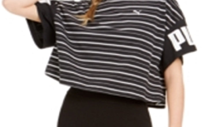 Camiseta listrada de algodão Rebel feminina Puma, preta, tamanho médio