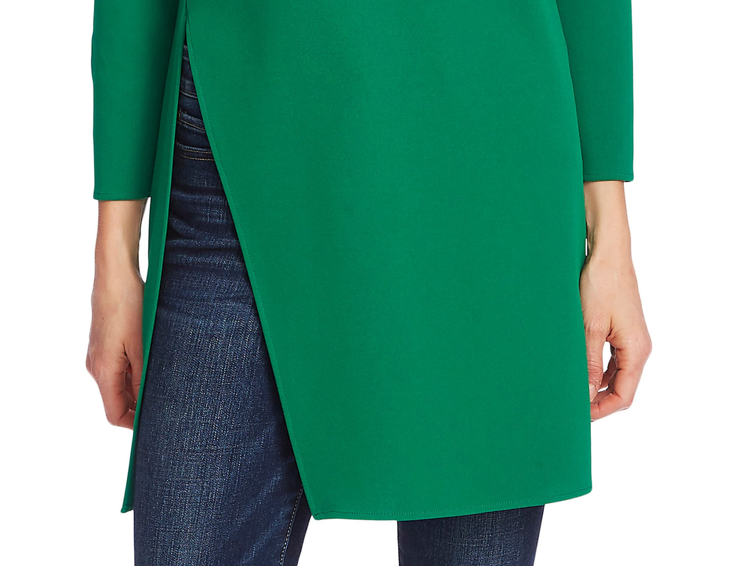 Vince Camuto Blusa túnica feminina com bainha dividida, verde, tamanho pequeno
