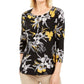 JM Collection Blusa feminina estampada em jacquard, preta, tamanho pequeno e pequeno