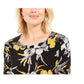JM Collection Blusa feminina estampada em jacquard, preta, tamanho pequeno e pequeno