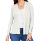 Cardigan feminino canelado com manga de botão e gola alta, tamanho extragrande, branco, da coleção JM