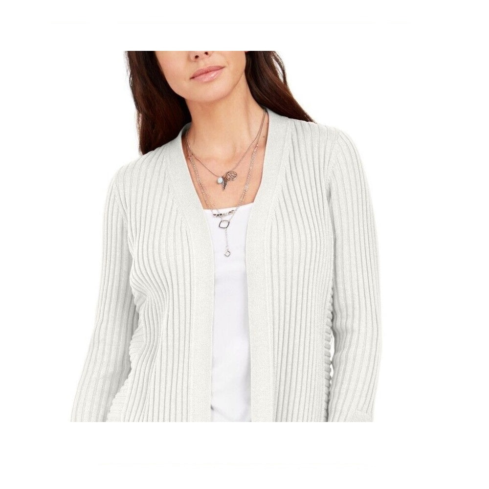Cardigan feminino canelado com manga de botão e gola alta, tamanho extragrande, branco, da coleção JM