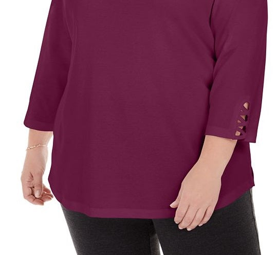 Blusa feminina Karen Scott Plus Cotton com acabamento cruzado, roxa, tamanho 3XL