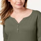 Blusa feminina Karen Scott lisa de manga comprida com botões, verde, tamanho P
