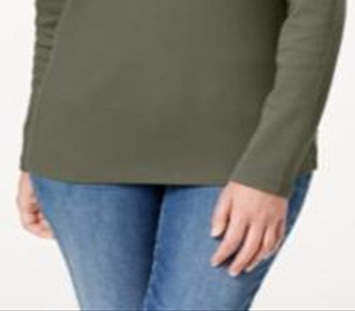 Blusa feminina Karen Scott lisa de manga comprida com botões, verde, tamanho P