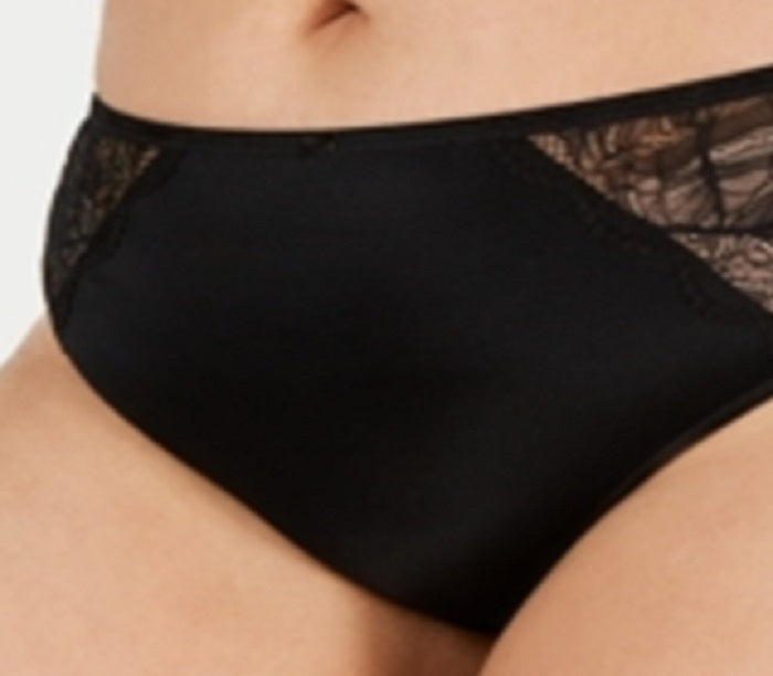 INC International Concepts Calcinha íntima feminina com acabamento em renda, cor sólida, para uso diário, preta, tamanho 2X