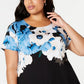 Blusa casual feminina Alfani com decote em joia floral, azul, tamanho 0X