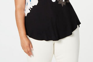 Blusa casual feminina Alfani com decote em joia floral, azul, tamanho 0X