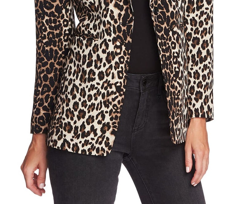 Blazer feminino elegante com listras de leopardo, preto, tamanho 2, da Vince Camuto