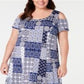 Vestido longo feminino plus size estampado com ombros descobertos, azul, tamanho 3X, da NY Collection