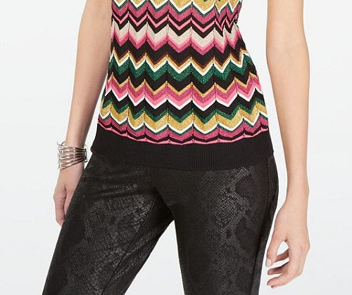 Blusa de malha Chevron feminina INC International Concepts, preta, tamanho pequeno S