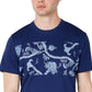 Camiseta masculina American Rag com estampa de gola redonda e estampa gráfica, tamanho grande, azul