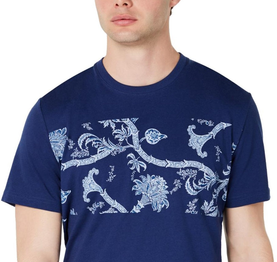 Camiseta masculina American Rag com estampa de gola redonda e estampa gráfica, tamanho grande, azul