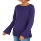 Blusa feminina estilo &amp; co com estampa canelada, manga comprida, gola joia, roxa, tamanho PP