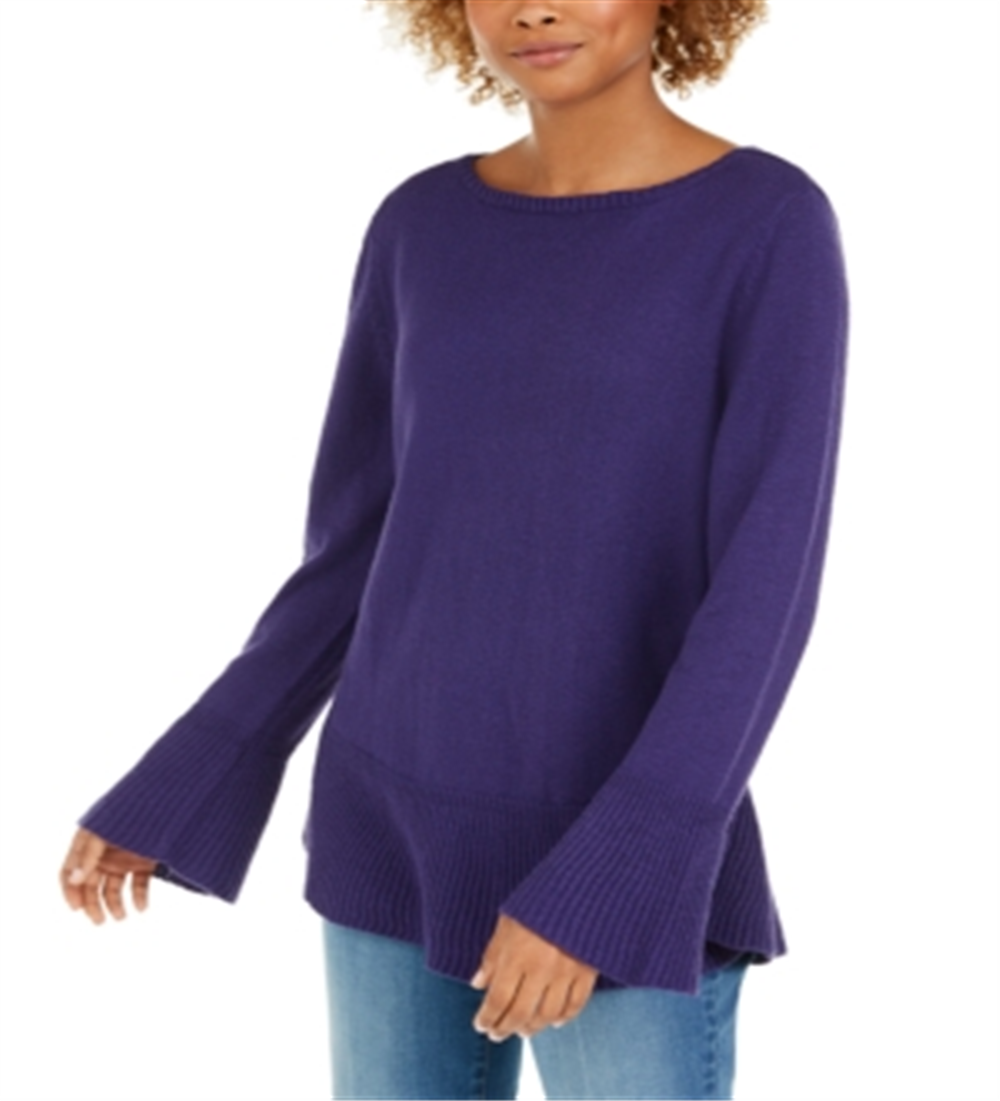 Blusa feminina estilo &amp; co com estampa canelada, manga comprida, gola joia, roxa, tamanho PP