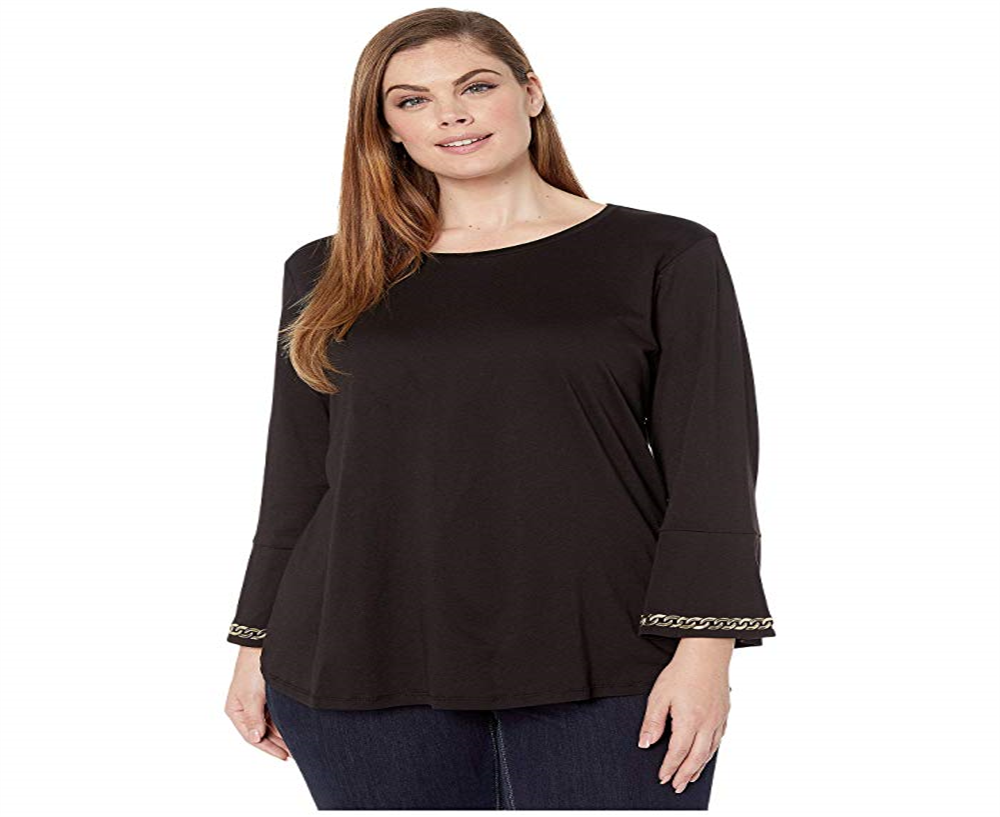 Camiseta feminina Michael Kors Plus com detalhes, preta, tamanho GG