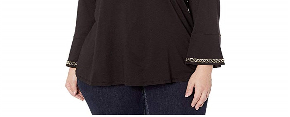 Camiseta feminina Michael Kors Plus com detalhes, preta, tamanho GG