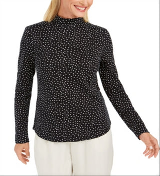 Camiseta feminina Charter Club de algodão Pima com gola simulada, preta, tamanho extragrande