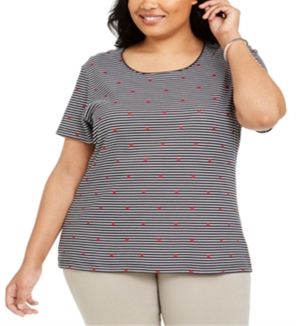 Karen Scott Blusa Feminina Plus Listrada Estampada com Coração Preto Tamanho 2X