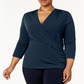 Charter Club Feminino Plus Faux Wrap Hardware Top Azul Tamanho 0X