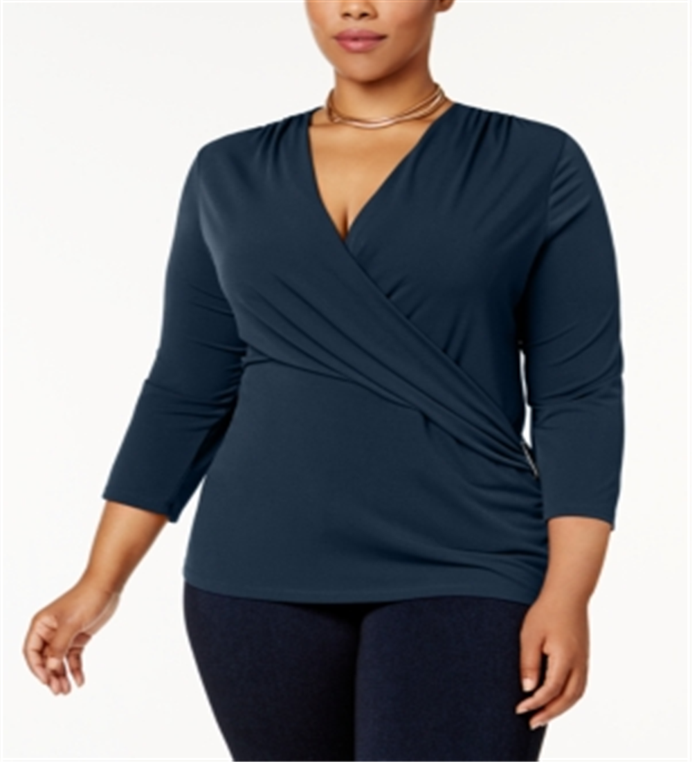 Charter Club Feminino Plus Faux Wrap Hardware Top Azul Tamanho 0X