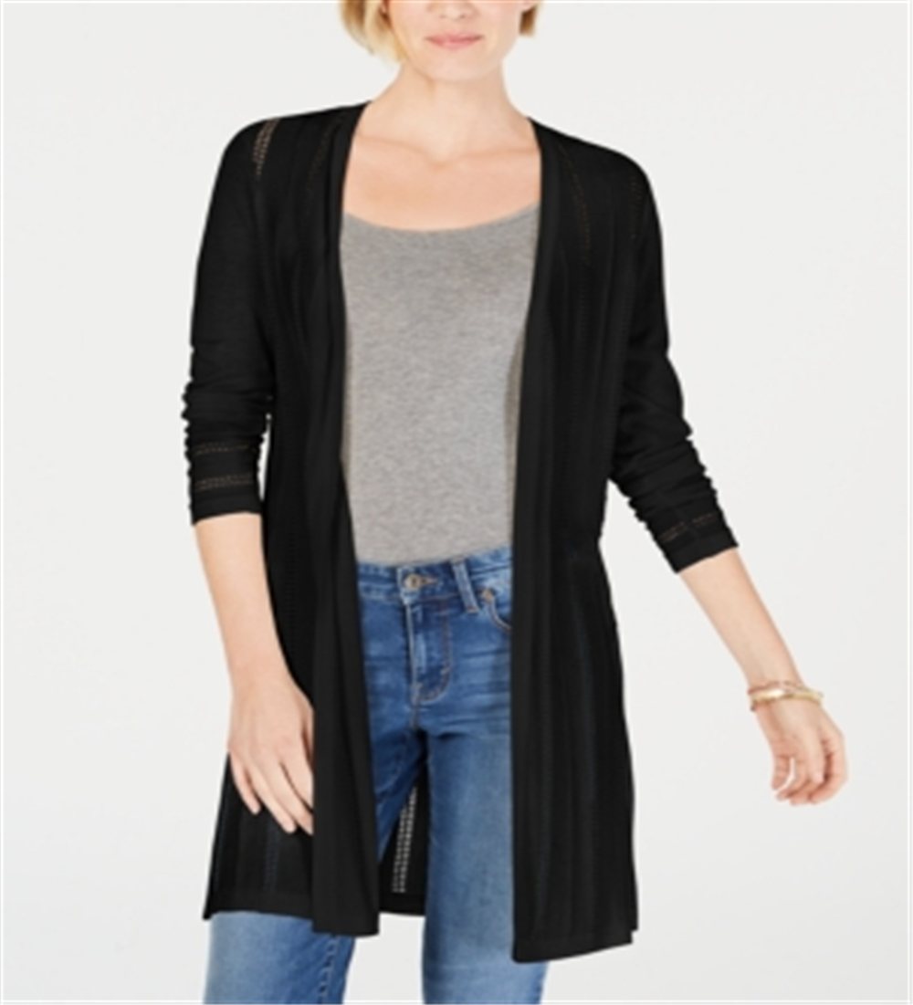 Cardigan feminino Pointelle Duster da Charter Club, preto, tamanho pequeno G