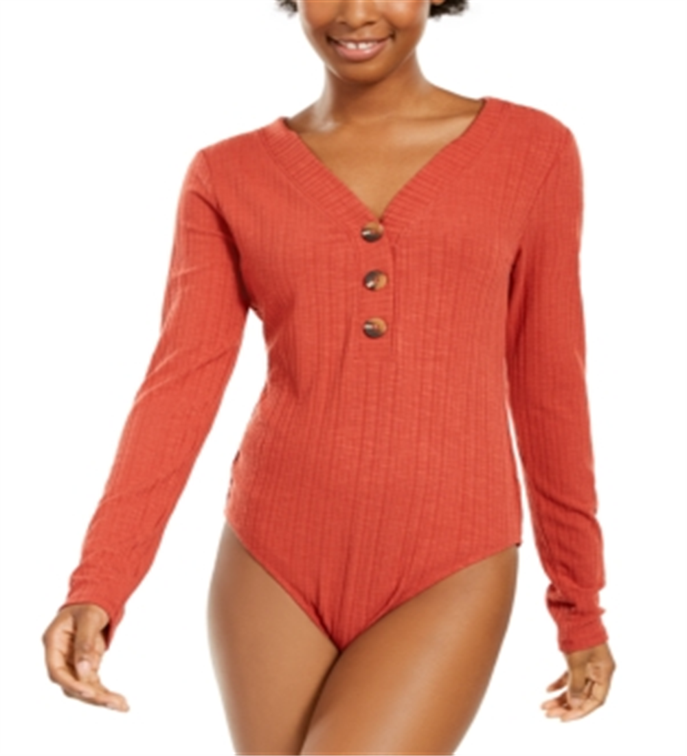 Body Henley de malha canelada Hippie Rose Junior, vermelho, tamanho grande