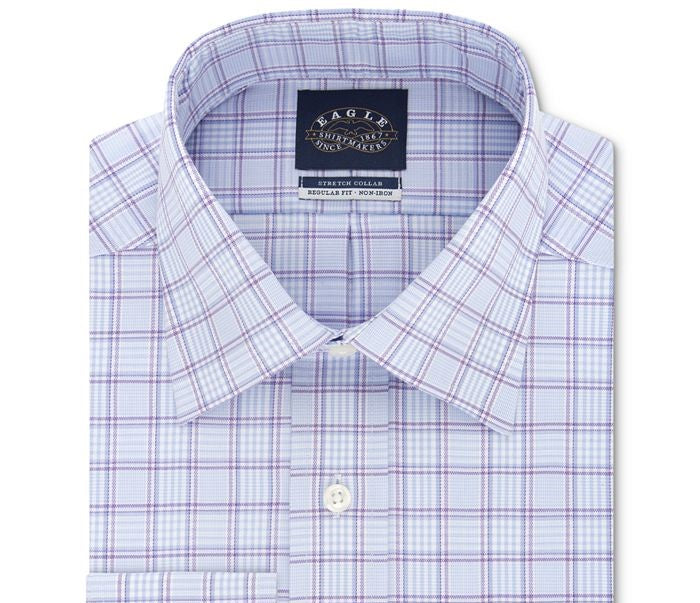 Camisa social masculina Eagle com gola elástica sem ferro, ajuste regular, azul, tamanho 15x32-33