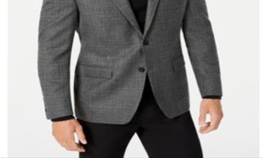 Ralph Lauren Blazer Masculino Xadrez de Lã e Mistura de Dois Botões Preto Tamanho 40