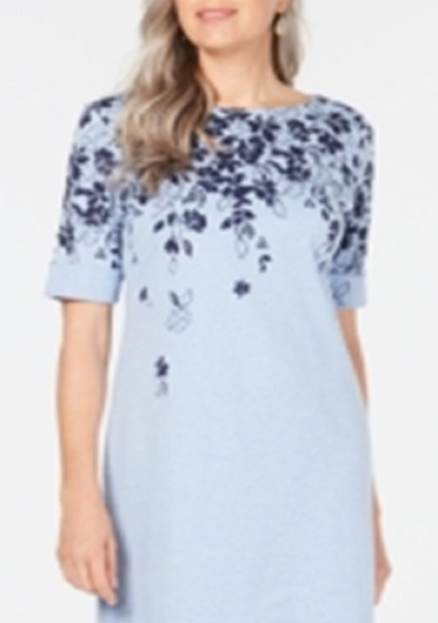Vestido feminino Karen Scott manga curta acima do joelho azul tamanho P