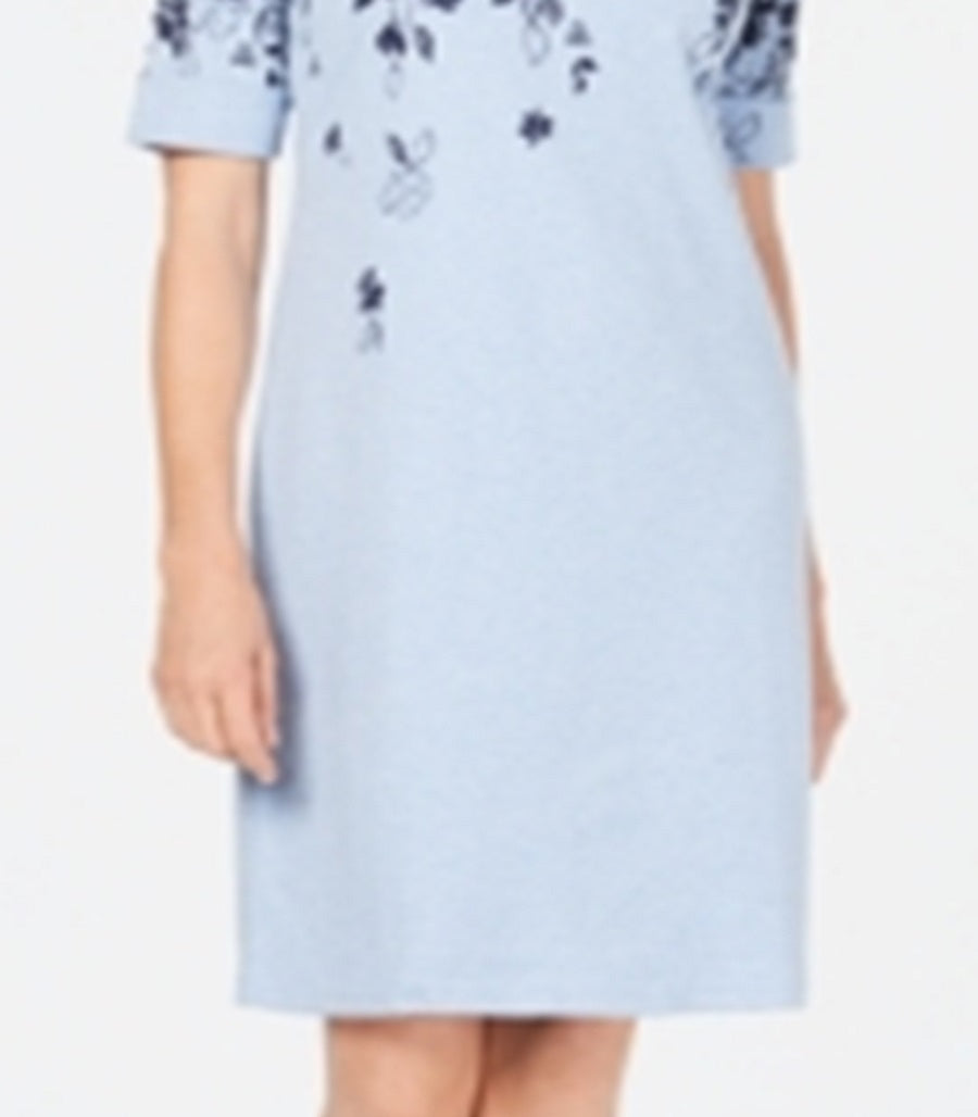 Vestido feminino Karen Scott manga curta acima do joelho azul tamanho P