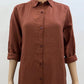 Camisa feminina listrada vertical com botões INC International Concepts, marrom, tamanho M