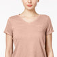Camiseta feminina com decote em V e bolso, tamanho pequeno, amarela, estilo &amp; co