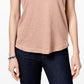 Camiseta feminina com decote em V e bolso, tamanho pequeno, amarela, estilo &amp; co