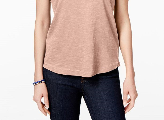 Camiseta feminina com decote em V e bolso, tamanho pequeno, amarela, estilo &amp; co