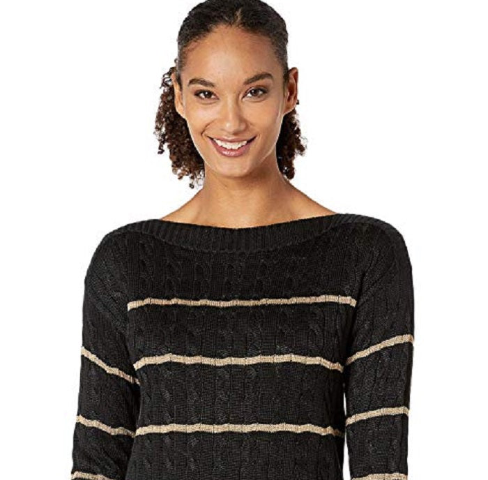 Suéter de tricô listrado Ralph Lauren feminino, preto, tamanho X-S