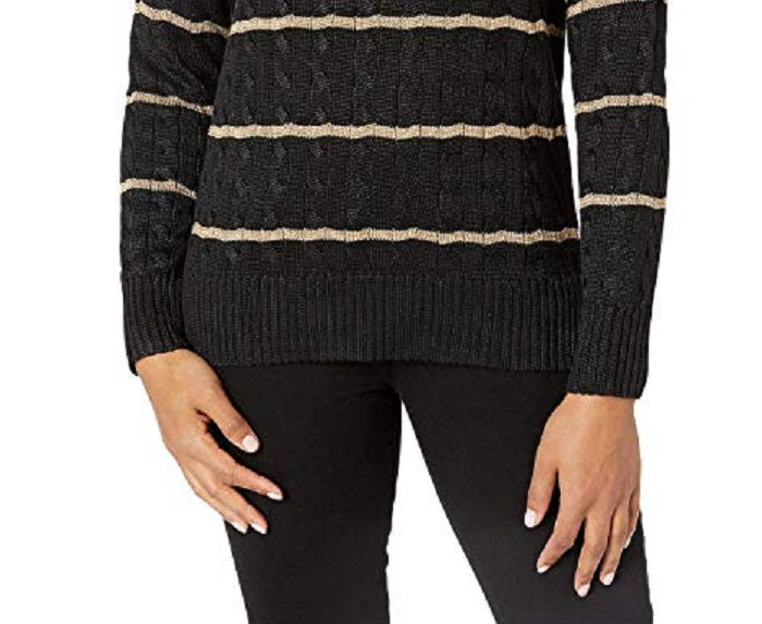 Suéter de tricô listrado Ralph Lauren feminino, preto, tamanho X-S