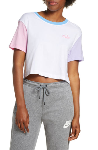 Top curto Nike Fitness Yoga feminino, branco, tamanho grande