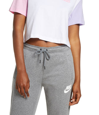 Top curto Nike Fitness Yoga feminino, branco, tamanho grande
