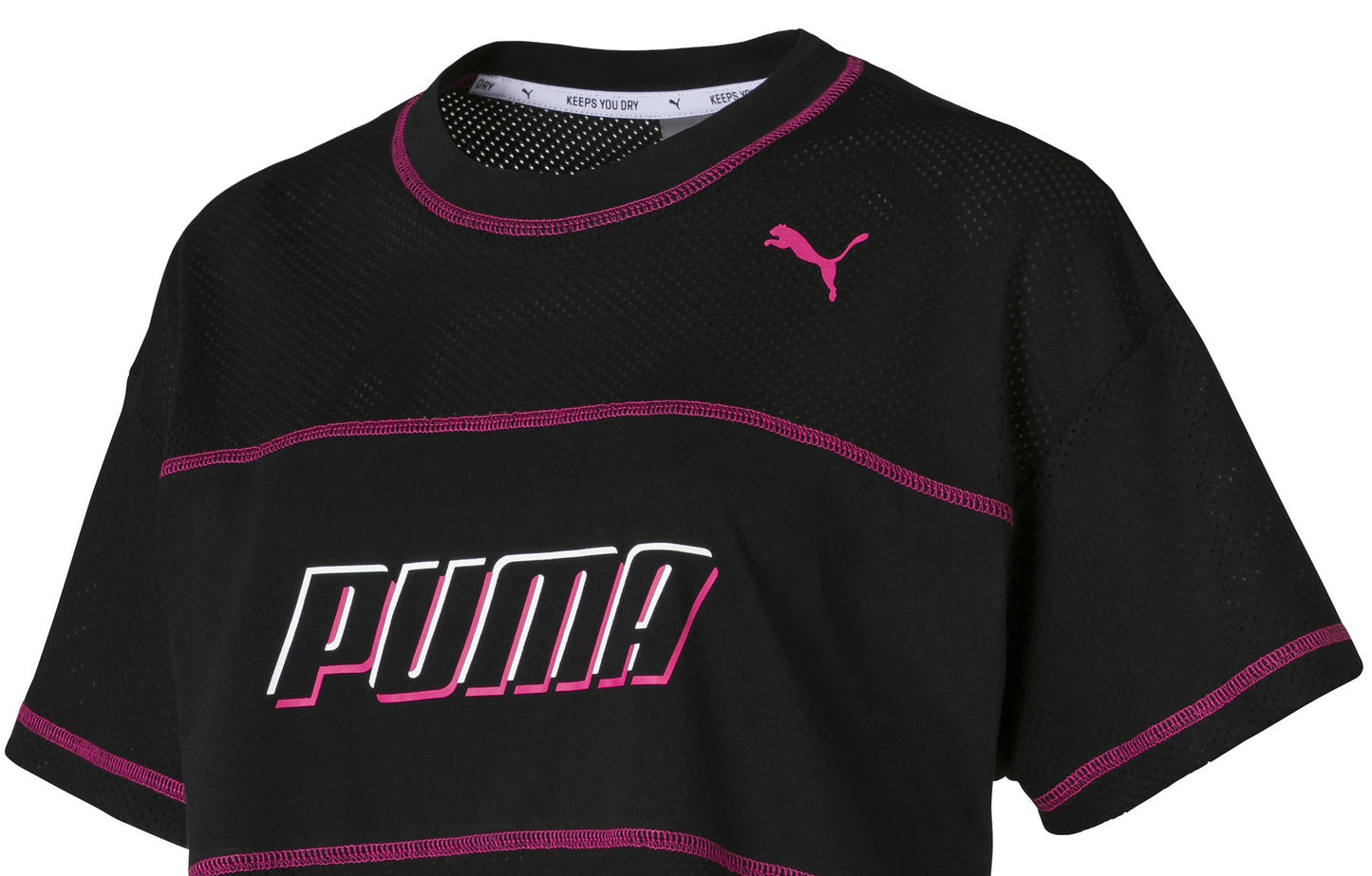 Camiseta Puma Feminina Modern Sports Cotton Mesh Colorblocked Cropped Preta Tamanho XS