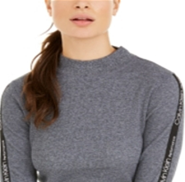 Camiseta Calvin Klein Performance Logo-Stripe Mock-Gola Cinza Tamanho G