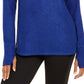 Blusa de malha mesclada feminina Ideology, manga comprida, azul brilhante, tamanho P