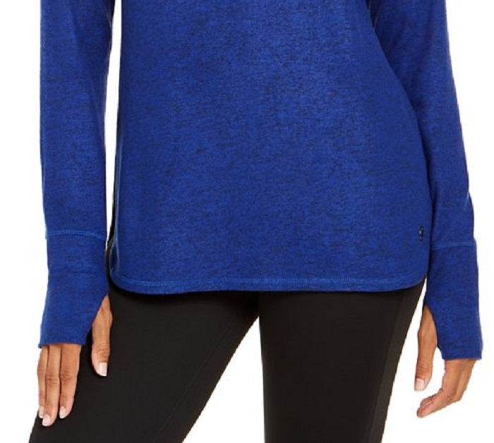 Blusa de malha mesclada feminina Ideology, manga comprida, azul brilhante, tamanho P