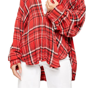 Camisa feminina Free People Hidden Valley com botões, vermelha escarlate, tamanho extrapequeno