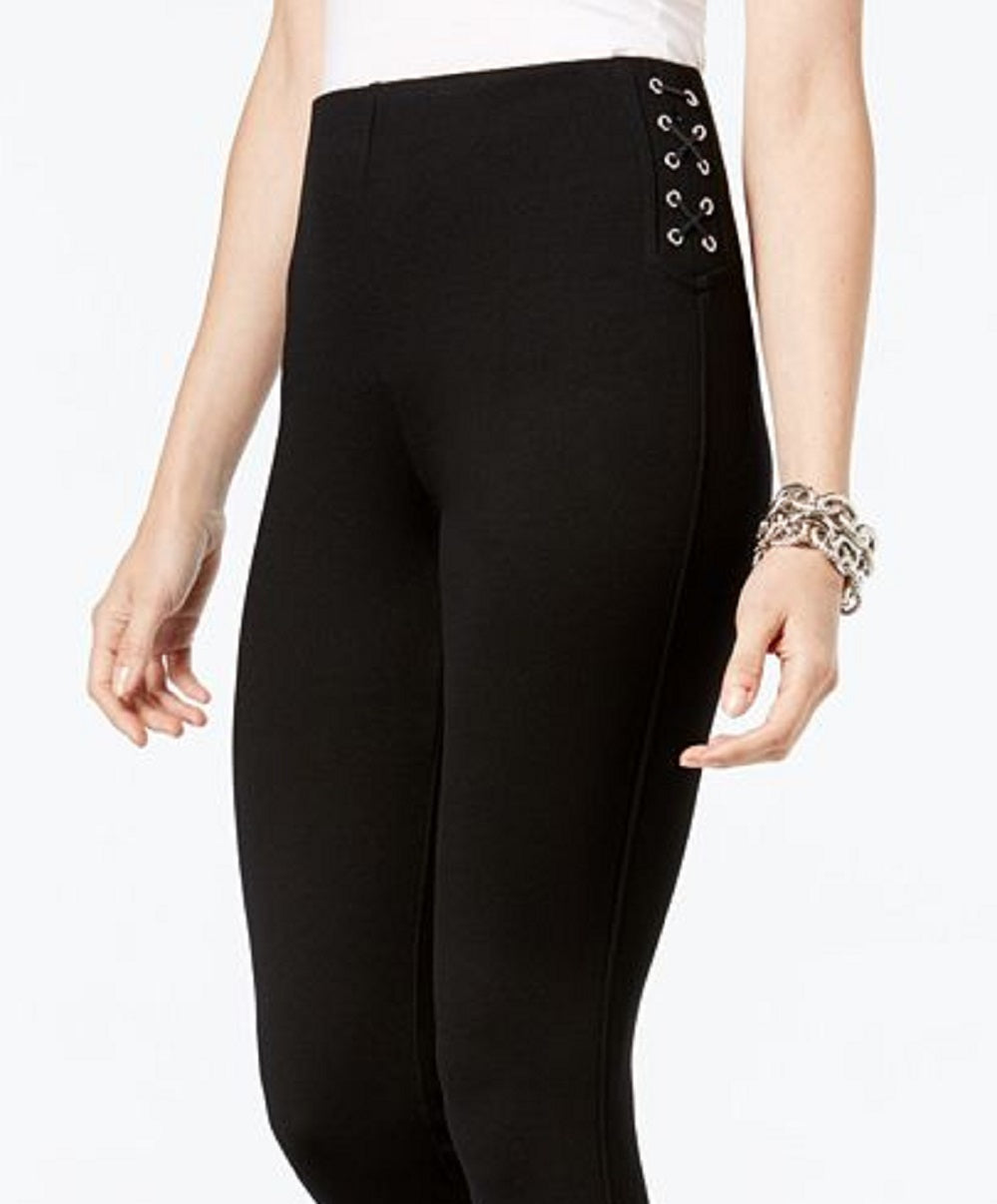 Leggings femininas com detalhes em cadarço da INC International Concepts, pretas, tamanho 2P